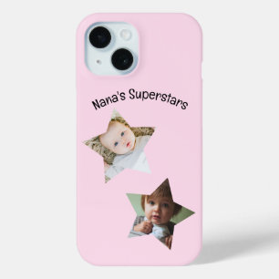 Nana's Superstars Personalised Two Photo Text iPhone 15 Case