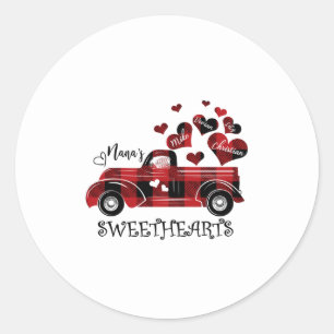 Nana's Sweethearts Red Buffalo Plaid Truck Heart Classic Round Sticker