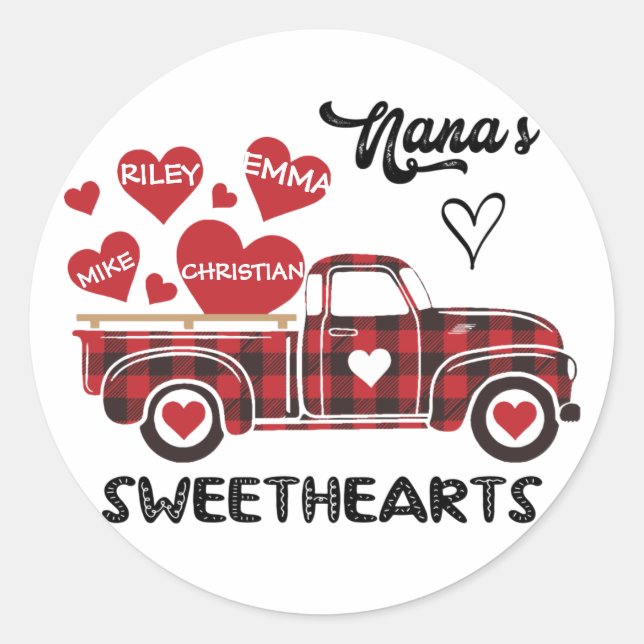 Nana's Sweethearts Truck Personalised Grandma Classic Round Sticker (Front)