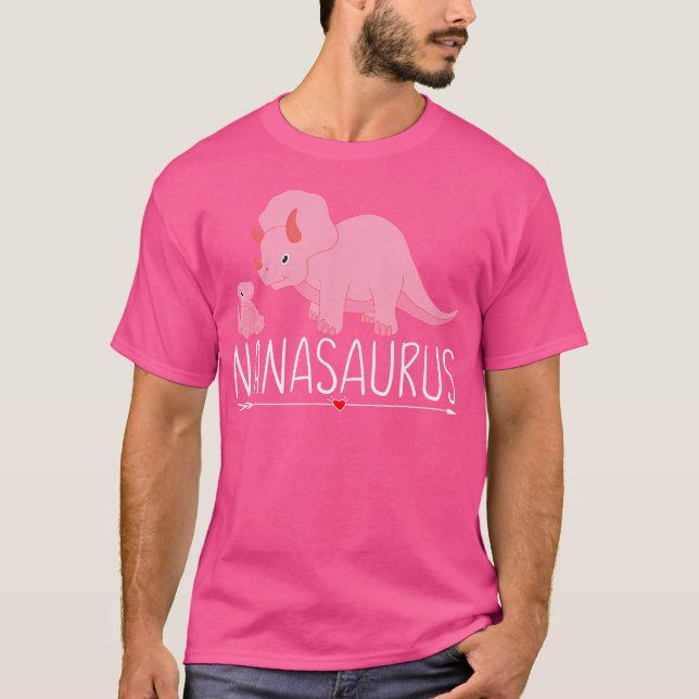 Nanasaurus Nana Saurus Dino Pink Dinosaur With Bab T-Shirt (Front)