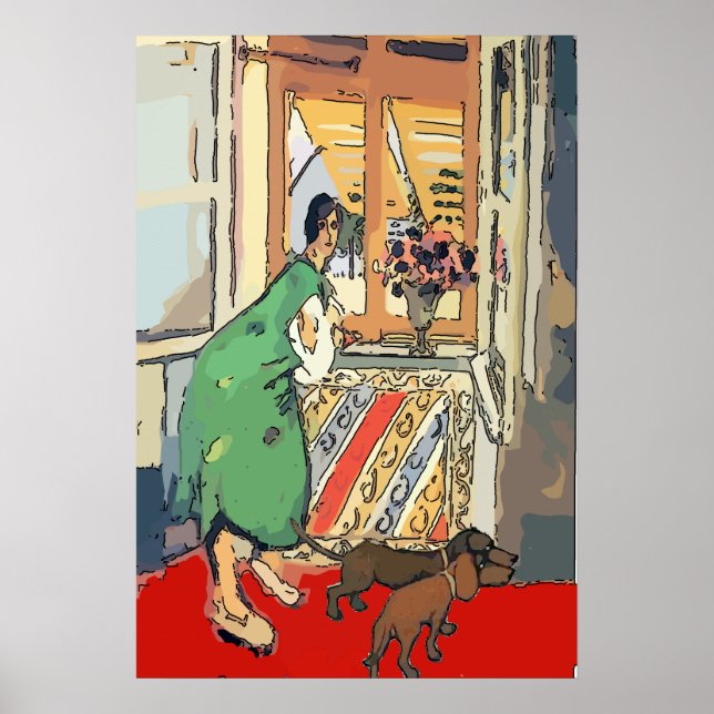 Nancy at Window  with dogs Poster (Front)