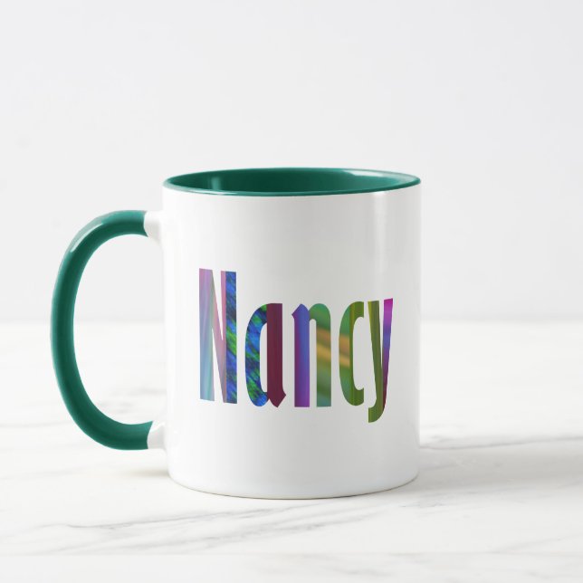"Nancy" Name in Fun and Bright Colourful Letter Ar Mug (Left)