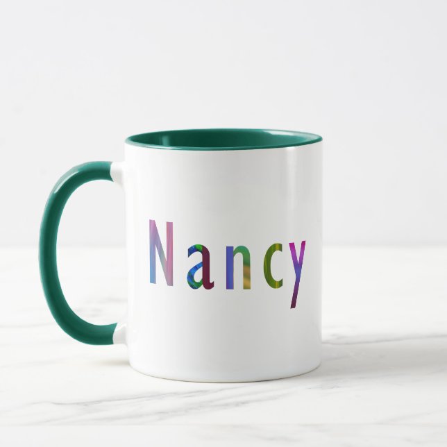 "Nancy" Name in Vivid Spring Coloured Lettering Ar Mug (Left)