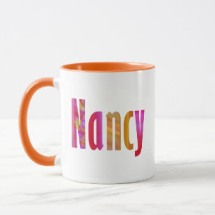 "Nancy" Name, Vivid Colorful Pink Orange Lettering Mug