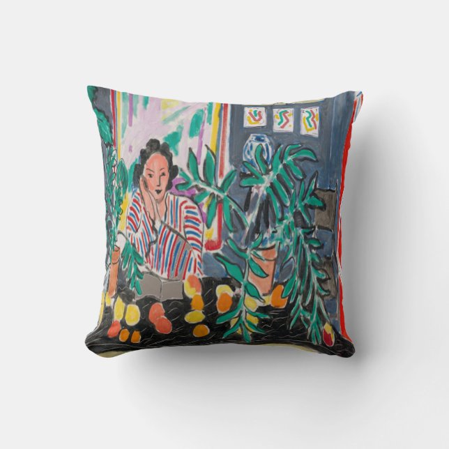 Nancy on Cell Phone Abstract Throw Pillow (Front)