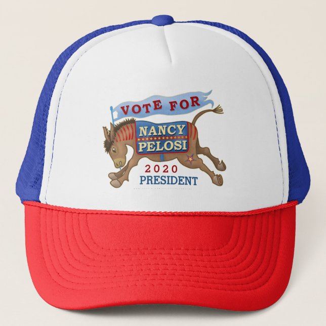 Nancy Pelosi for President 2020 Democrat Donkey Trucker Hat (Front)