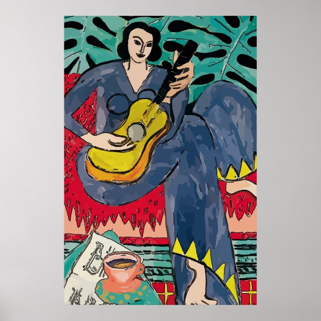 Nancy with Guitar and cup of coffee Poster (Front)