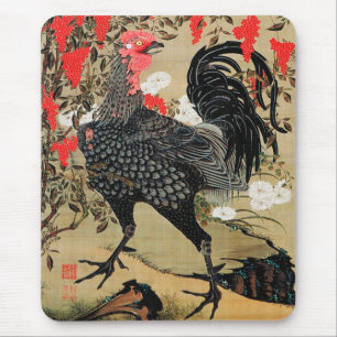 Nandina and Rooster Illustration by Ito Jakuchu Mouse Mat