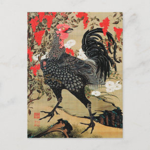 Nandina and Rooster Illustration by Ito Jakuchu Postcard
