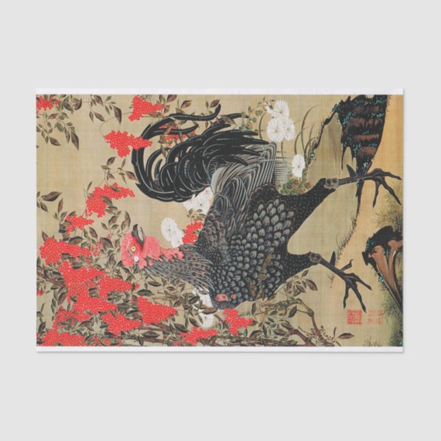 Nandina and Rooster Illustration by Ito Jakuchu Tissue Paper (Front)