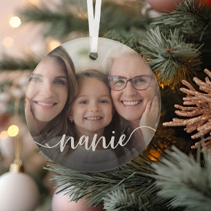Nanie Grandma Script Overlay Glass Tree Decoration