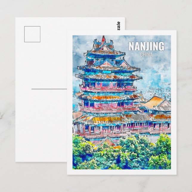 Nanjing China Famous Travel Place Watercolor Postcard (Front/Back)