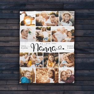 Nanna We Love you Hearts Modern Photo Collage Fleece Blanket