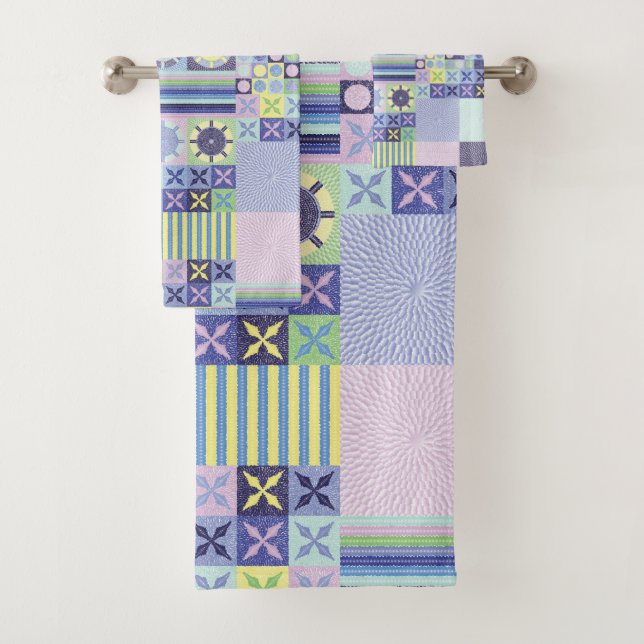 Nanna's Pretty Faux Knit Crochet Blanket Pattern Bath Towel Set (Insitu)