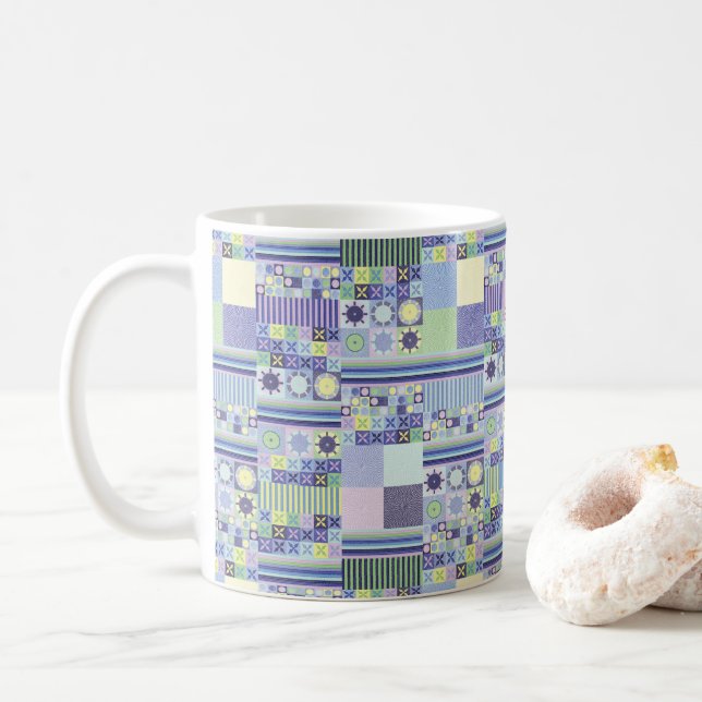 Nanna's Pretty Faux Knit Crochet Blanket Pattern Coffee Mug (With Donut)