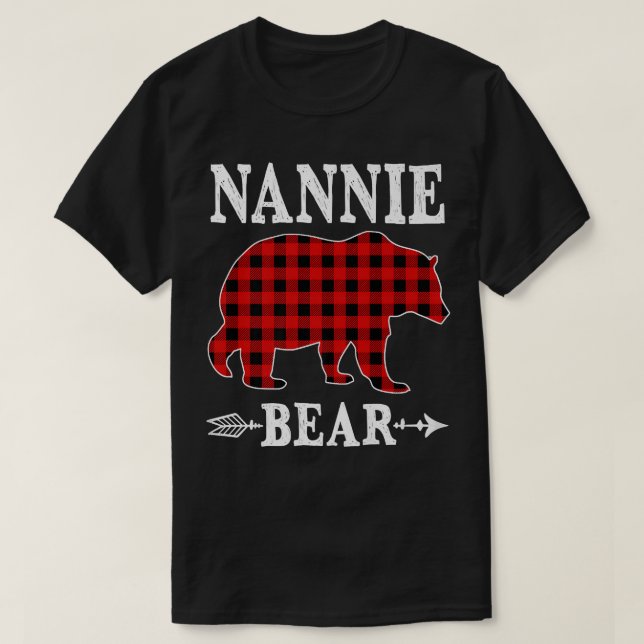 Nannie Bear Christmas Pajama Red Plaid Buffalo Fam T-Shirt (Design Front)