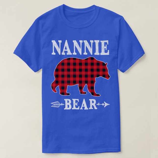 Nannie Bear Christmas Pajama Red Plaid Buffalo Fam T-Shirt (Design Front)