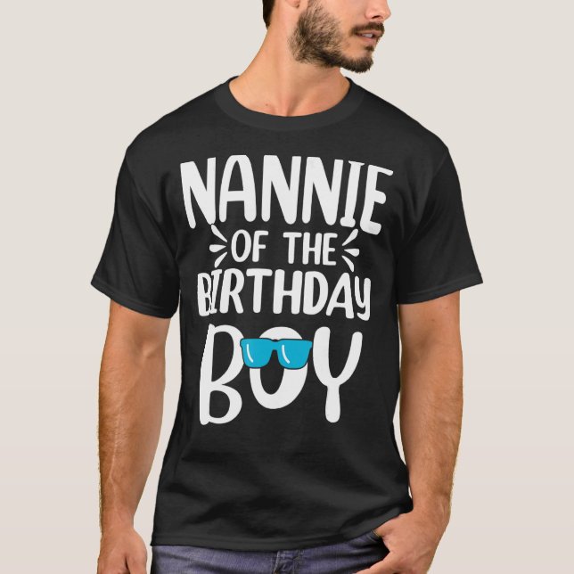Nannie Of The Birthday Boy Mum Dad Kids Family Mat T-Shirt (Front)