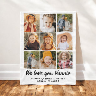 Nannie We Love you Hearts Modern Photo Collage Fleece Blanket