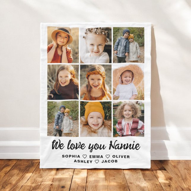 Nannie We Love you Hearts Modern Photo Collage Fleece Blanket (Creator Uploaded)