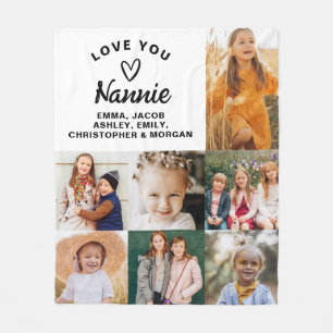 Nannie We Love you Hearts Modern Photo Collage Fleece Blanket
