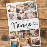 Nannie We Love you Hearts Modern Photo Collage Tea Towel<br><div class="desc">We love you Nannie! Cute, modern custom family photo collage kitchen towel to show grandma how much she's loved. We love this hand lettered script design with heart flourishes, making this a heartfelt keepsake gift for a beloved grandparent. Personalise with 12 favourite pictures and your personal message and names. Available...</div>