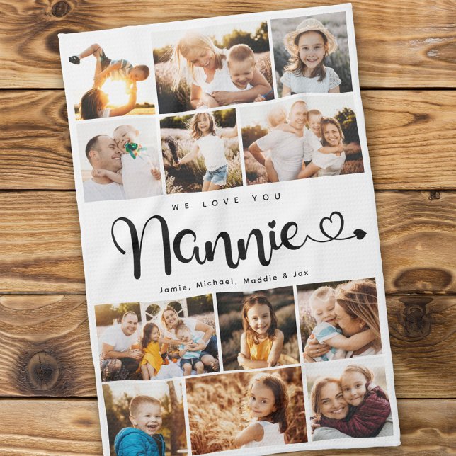 Nannie We Love you Hearts Modern Photo Collage Tea Towel (Creator Uploaded)