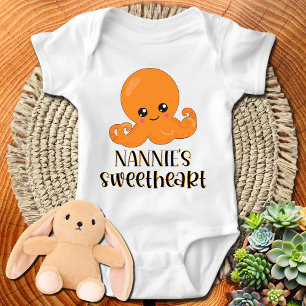 Nannie's Sweetheart Orange Kawaii Octopus Baby Bodysuit