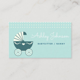 Nanny Babysitter Cute Stroller Baby Blue Elegant Business Card