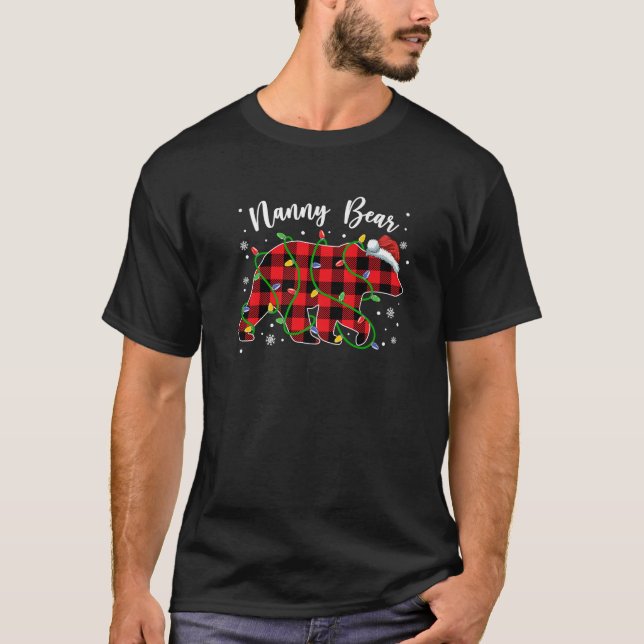 Nanny Bear Buffalo Plaid Xmas Tree Light Christmas T-Shirt (Front)