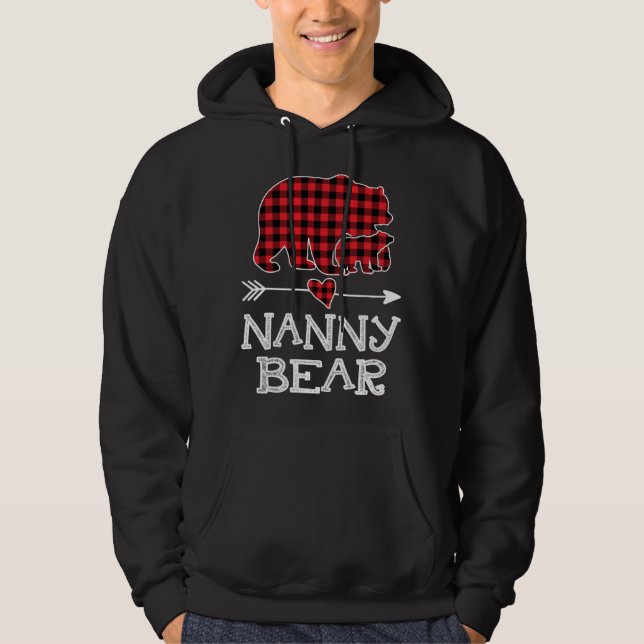 Nanny Bear Christmas Xmas Pajama Red Plaid Buffalo Hoodie (Front)