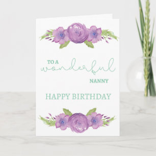 Nanny Birthday Card - Purple Watercolour Flower