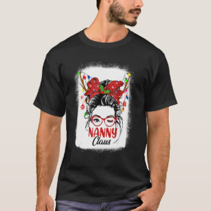 Nanny Claus Messy Bun Christmas Reindeer Bleached T-Shirt