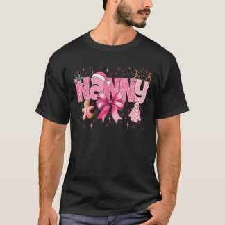 Nanny Cute Pink Coquette Bow Christmas Matching Fa T-Shirt