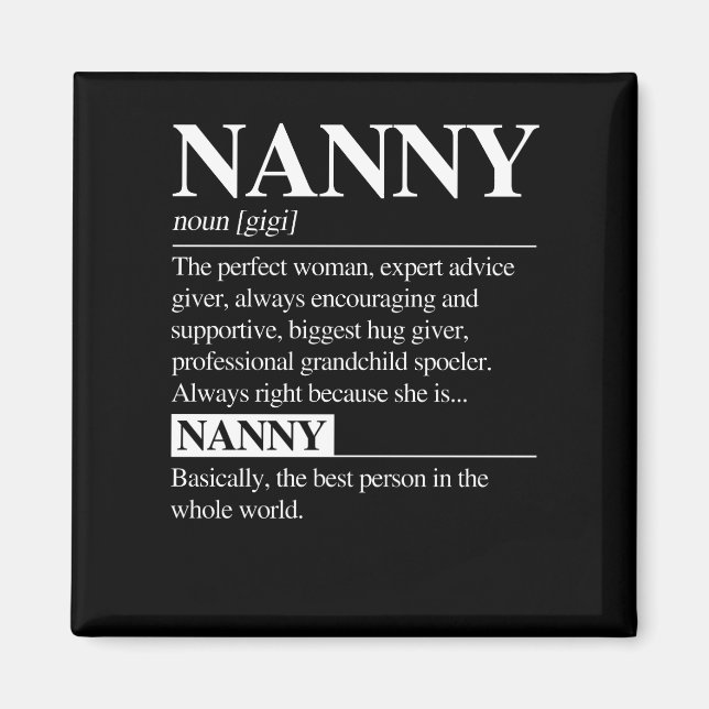Nanny Definition Grandma Mother Day Gifts Women Magnet (Front)