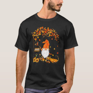 Nanny Gnome Autumn Pumpkin Maple Leaf Fall Season T-Shirt