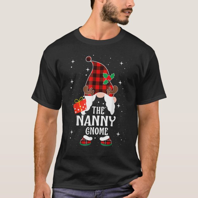 Nanny Gnome Buffalo Plaid Matching Family Christma T-Shirt (Front)