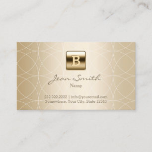Nanny Gold Monogram Geometric Babysitting Business Card