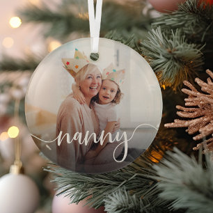 Nanny Grandma Script Overlay Glass Tree Decoration