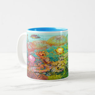 Nanny Octopus and Aqua Babies Two-Tone Coffee Mug
