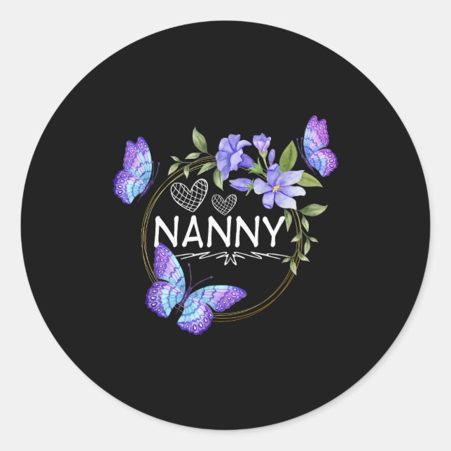 Nanny Shirt For Women With Butterflies Mother's Da Classic Round Sticker (Front)