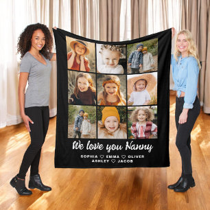 Nanny We love you 9 photo collage Fleece Blanket