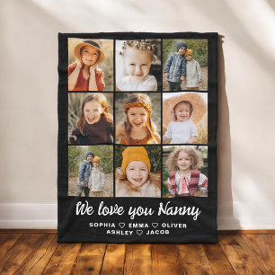 Nanny We Love you Hearts Modern Photo Collage Fleece Blanket