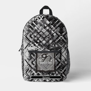 Nanometer Plaid Geometric Country Taiwan Monogram  Printed Backpack