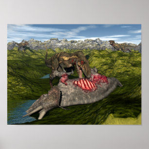 Nanotyrannus eating dead triceratops poster