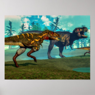 Nanotyrannus hunting small tyrannosaurus poster