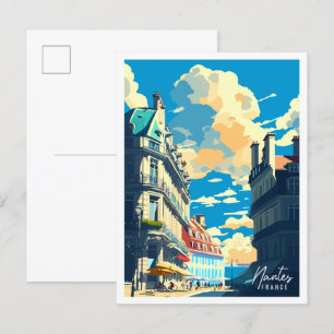 Nantes France vintage travel illustration Postcard
