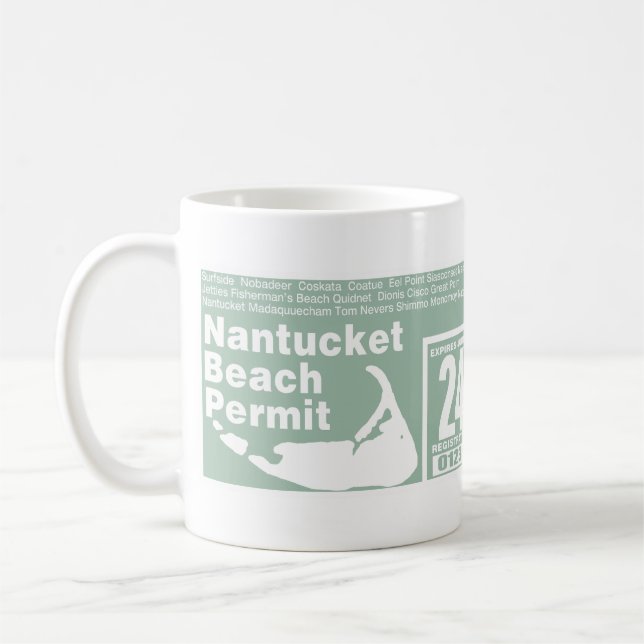 Nantucket Beach Permit 2024 green Coffee Mug (Left)