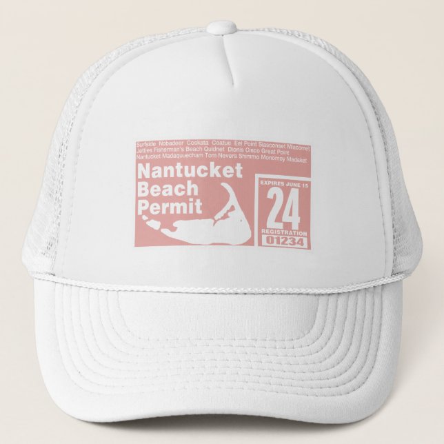 Nantucket Beach Permit 2024 salmon Trucker Hat (Front)