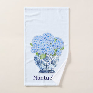 Nantucket Blue Hydrangeas Chinoiserie Vase Hand Towel